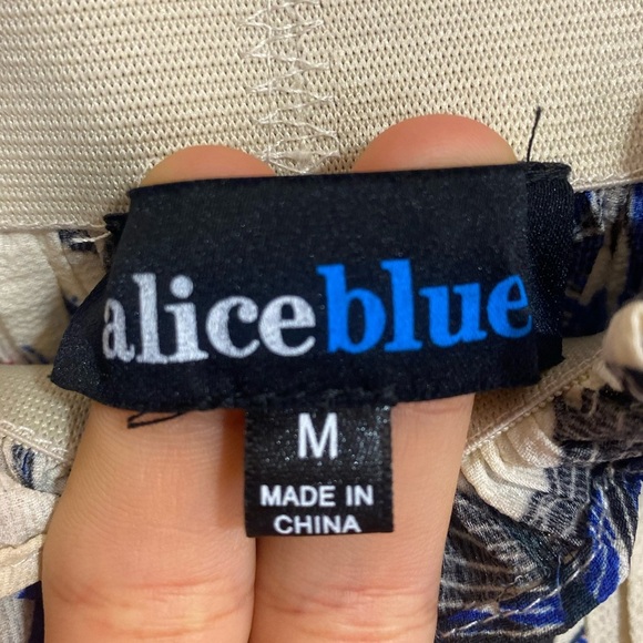 Alice Blue Pleated Wide Leg Tropical Novelty Flowy Belted Pants Size Medium - Picture 9 of 10